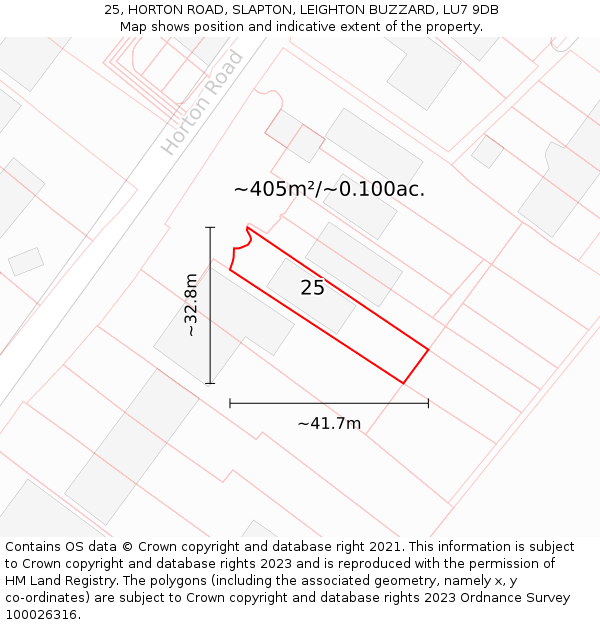 25, HORTON ROAD, SLAPTON, LEIGHTON BUZZARD, LU7 9DB: Plot and title map
