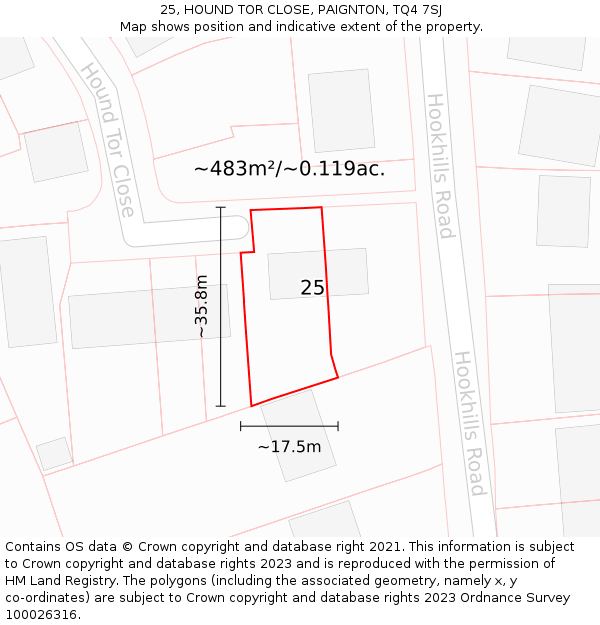 25, HOUND TOR CLOSE, PAIGNTON, TQ4 7SJ: Plot and title map