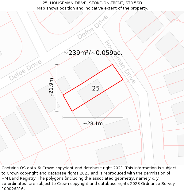 25, HOUSEMAN DRIVE, STOKE-ON-TRENT, ST3 5SB: Plot and title map