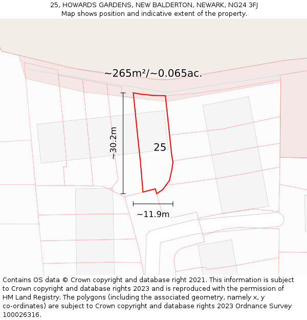 25, HOWARDS GARDENS, NEW BALDERTON, NEWARK, NG24 3FJ: Plot and title map