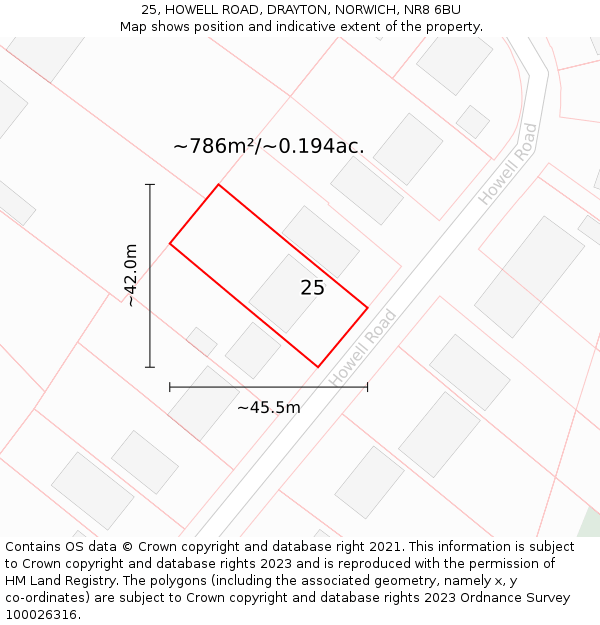 25, HOWELL ROAD, DRAYTON, NORWICH, NR8 6BU: Plot and title map