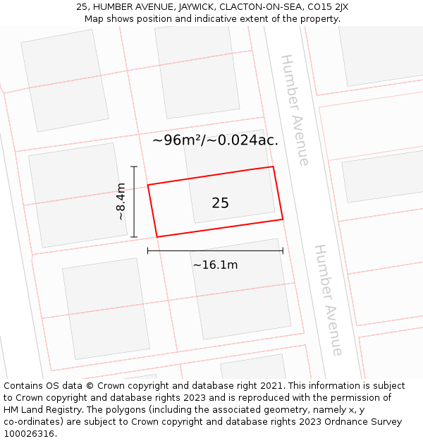 25, HUMBER AVENUE, JAYWICK, CLACTON-ON-SEA, CO15 2JX: Plot and title map