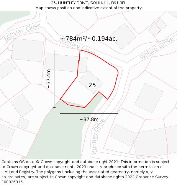 25, HUNTLEY DRIVE, SOLIHULL, B91 3FL: Plot and title map