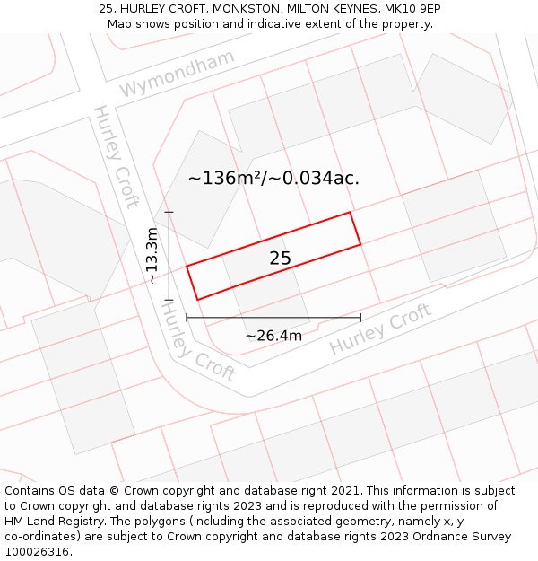 25, HURLEY CROFT, MONKSTON, MILTON KEYNES, MK10 9EP: Plot and title map