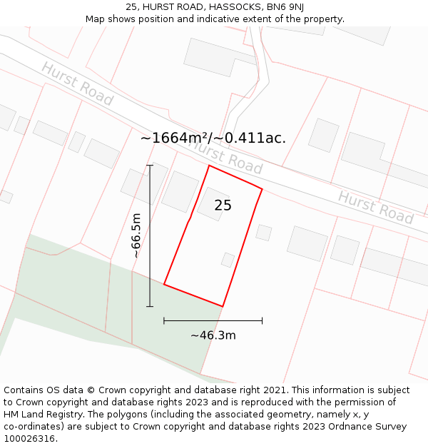 25, HURST ROAD, HASSOCKS, BN6 9NJ: Plot and title map