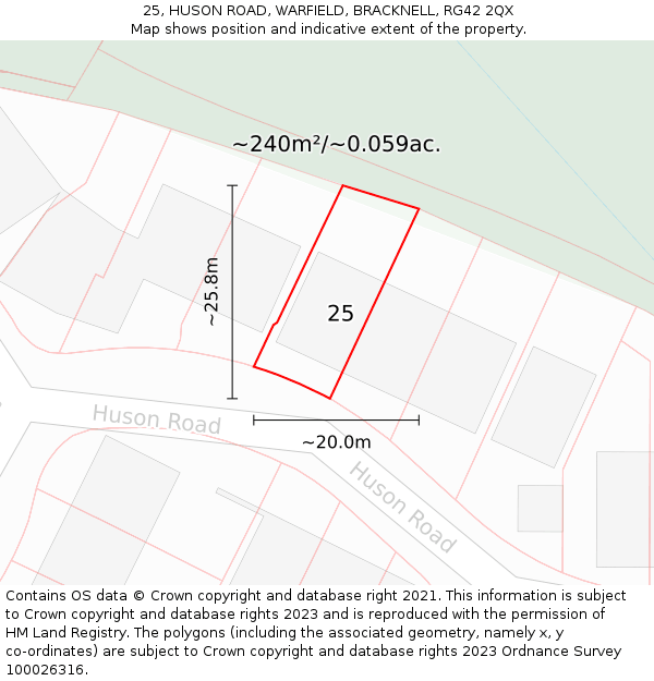 25, HUSON ROAD, WARFIELD, BRACKNELL, RG42 2QX: Plot and title map