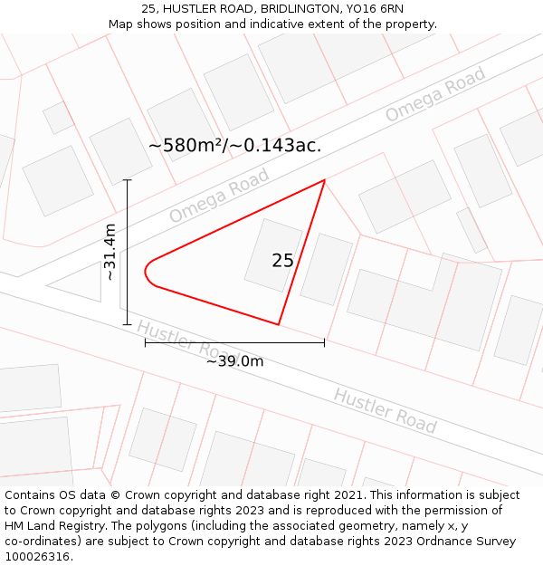 25, HUSTLER ROAD, BRIDLINGTON, YO16 6RN: Plot and title map