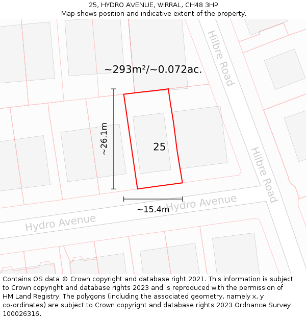 25, HYDRO AVENUE, WIRRAL, CH48 3HP: Plot and title map