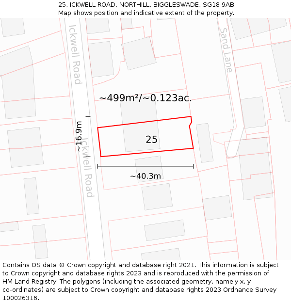 25, ICKWELL ROAD, NORTHILL, BIGGLESWADE, SG18 9AB: Plot and title map