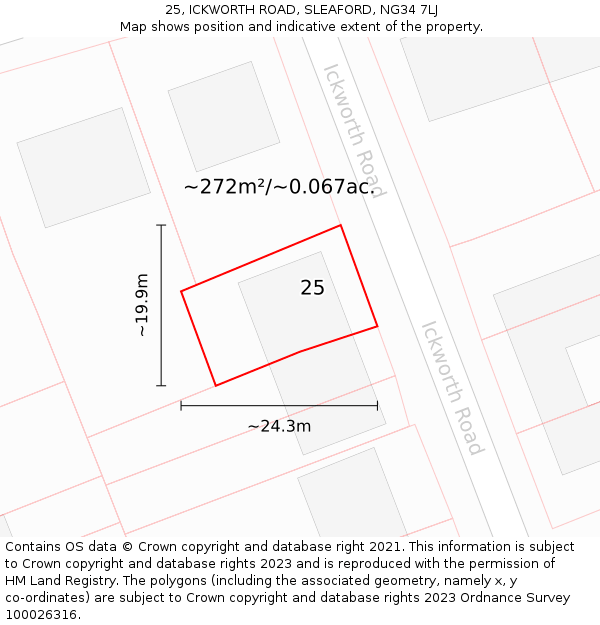 25, ICKWORTH ROAD, SLEAFORD, NG34 7LJ: Plot and title map