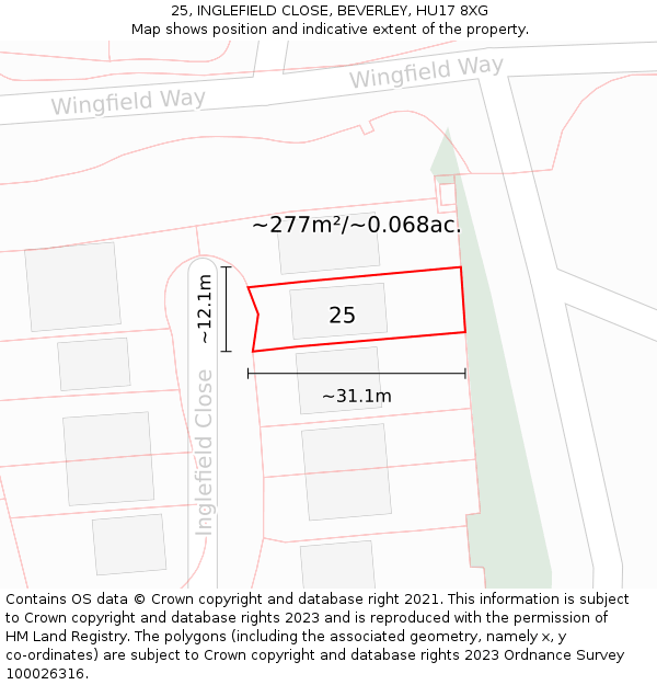 25, INGLEFIELD CLOSE, BEVERLEY, HU17 8XG: Plot and title map