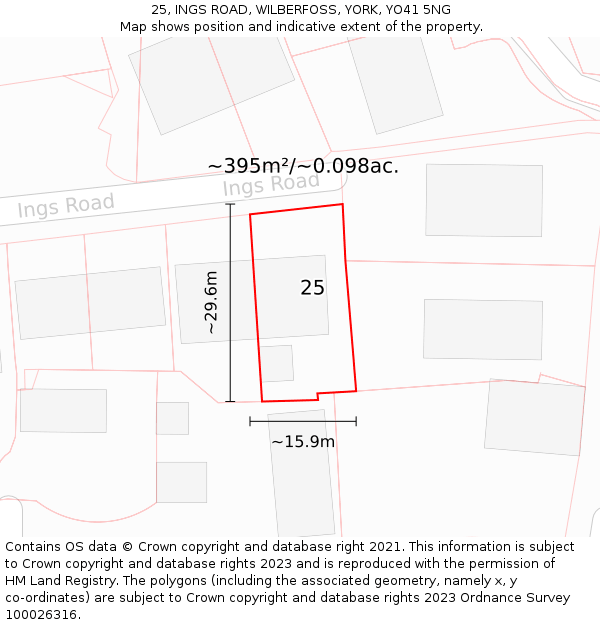 25, INGS ROAD, WILBERFOSS, YORK, YO41 5NG: Plot and title map