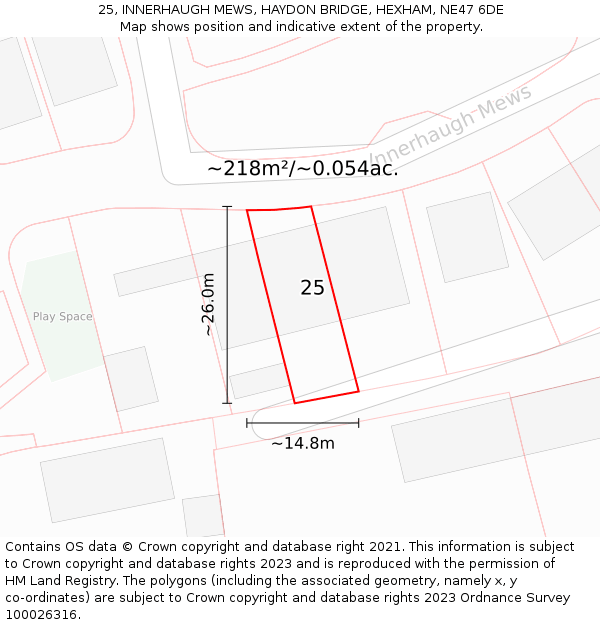 25, INNERHAUGH MEWS, HAYDON BRIDGE, HEXHAM, NE47 6DE: Plot and title map