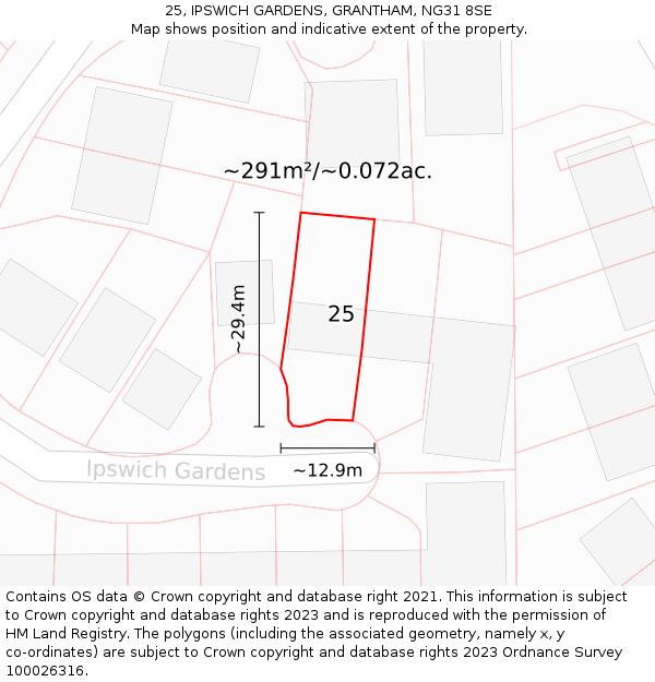 25, IPSWICH GARDENS, GRANTHAM, NG31 8SE: Plot and title map