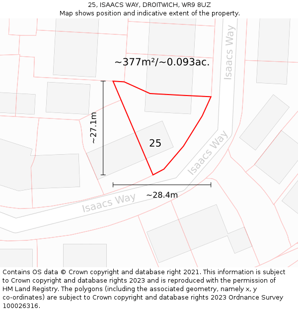 25, ISAACS WAY, DROITWICH, WR9 8UZ: Plot and title map