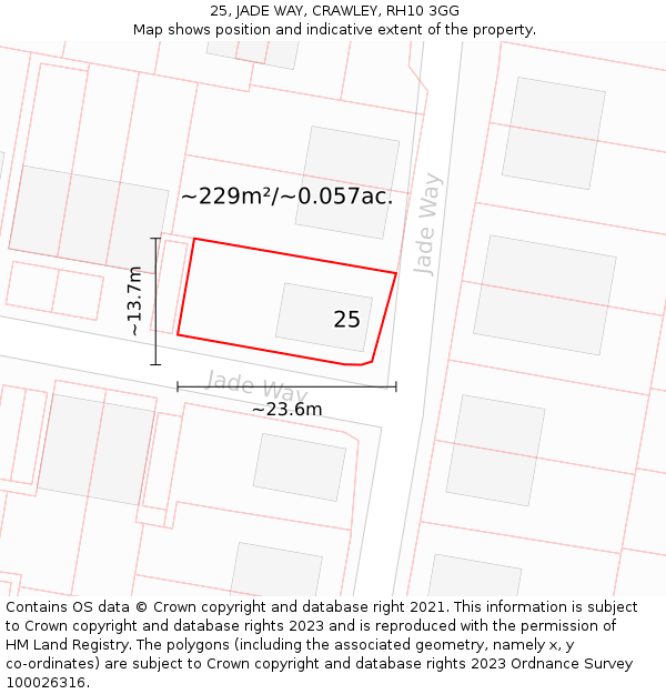 25, JADE WAY, CRAWLEY, RH10 3GG: Plot and title map