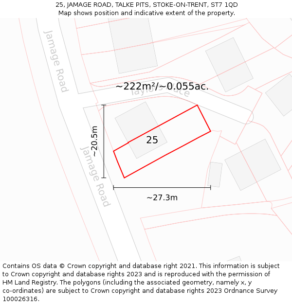 25, JAMAGE ROAD, TALKE PITS, STOKE-ON-TRENT, ST7 1QD: Plot and title map