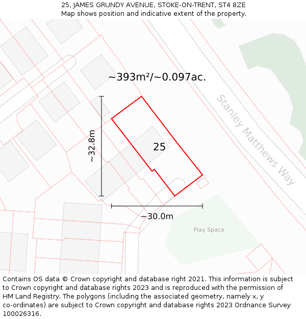 25, JAMES GRUNDY AVENUE, STOKE-ON-TRENT, ST4 8ZE: Plot and title map