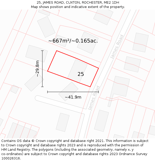 25, JAMES ROAD, CUXTON, ROCHESTER, ME2 1DH: Plot and title map