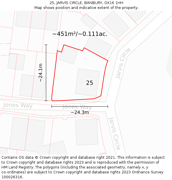 25, JARVIS CIRCLE, BANBURY, OX16 1HH: Plot and title map
