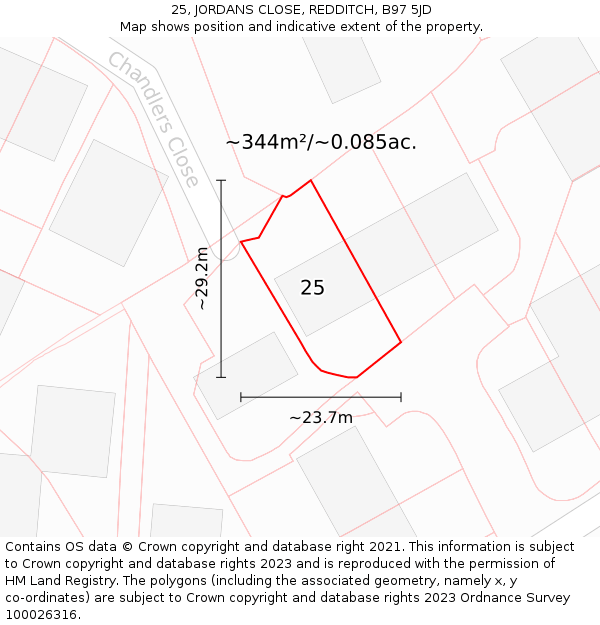 25, JORDANS CLOSE, REDDITCH, B97 5JD: Plot and title map