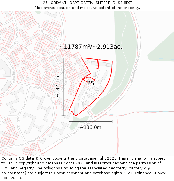 25, JORDANTHORPE GREEN, SHEFFIELD, S8 8DZ: Plot and title map