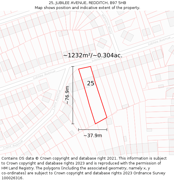 25, JUBILEE AVENUE, REDDITCH, B97 5HB: Plot and title map