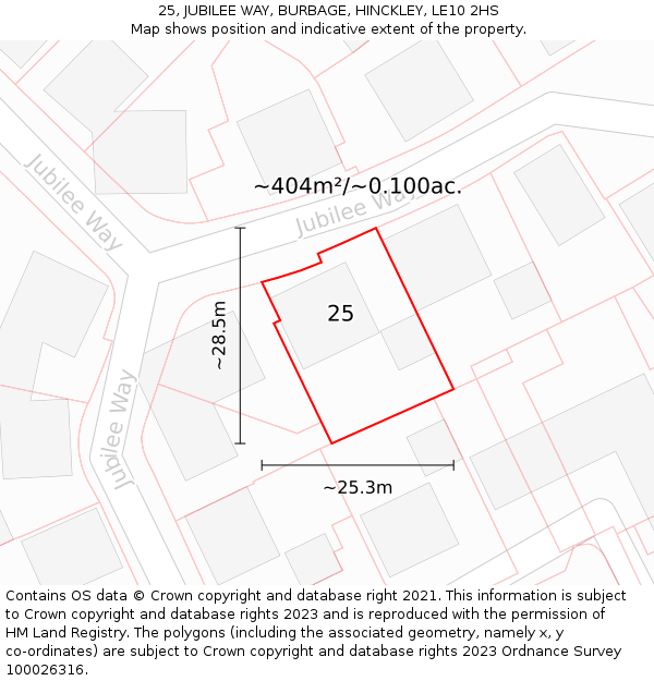 25, JUBILEE WAY, BURBAGE, HINCKLEY, LE10 2HS: Plot and title map