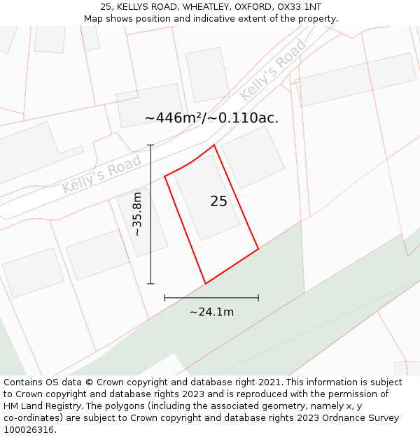 25, KELLYS ROAD, WHEATLEY, OXFORD, OX33 1NT: Plot and title map