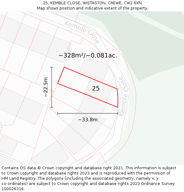 25, KEMBLE CLOSE, WISTASTON, CREWE, CW2 6XN: Plot and title map