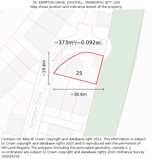 25, KEMPTON DRIVE, DOSTHILL, TAMWORTH, B77 1QN: Plot and title map