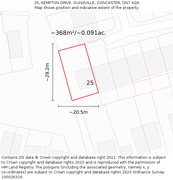 25, KEMPTON DRIVE, DUNSVILLE, DONCASTER, DN7 4QA: Plot and title map