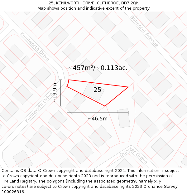 25, KENILWORTH DRIVE, CLITHEROE, BB7 2QN: Plot and title map