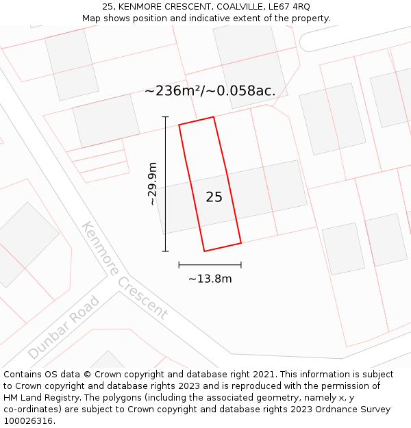 25, KENMORE CRESCENT, COALVILLE, LE67 4RQ: Plot and title map