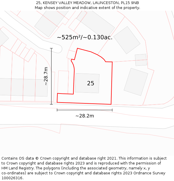 25, KENSEY VALLEY MEADOW, LAUNCESTON, PL15 9NB: Plot and title map