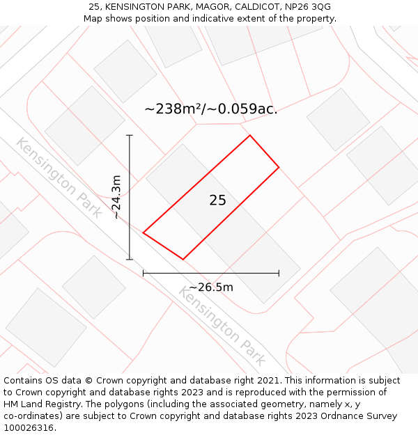25, KENSINGTON PARK, MAGOR, CALDICOT, NP26 3QG: Plot and title map