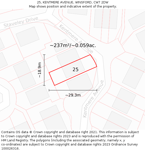 25, KENTMERE AVENUE, WINSFORD, CW7 2DW: Plot and title map