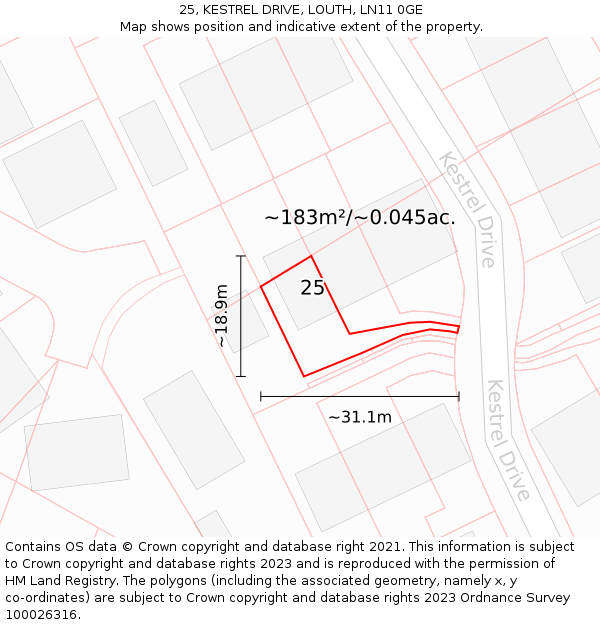 25, KESTREL DRIVE, LOUTH, LN11 0GE: Plot and title map