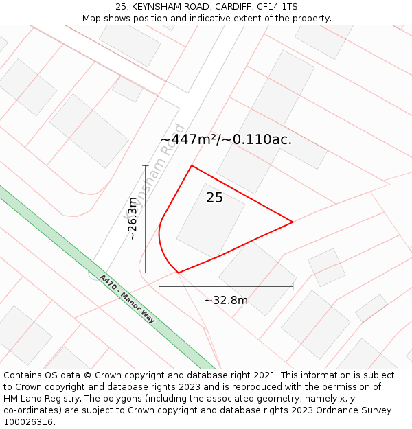 25, KEYNSHAM ROAD, CARDIFF, CF14 1TS: Plot and title map