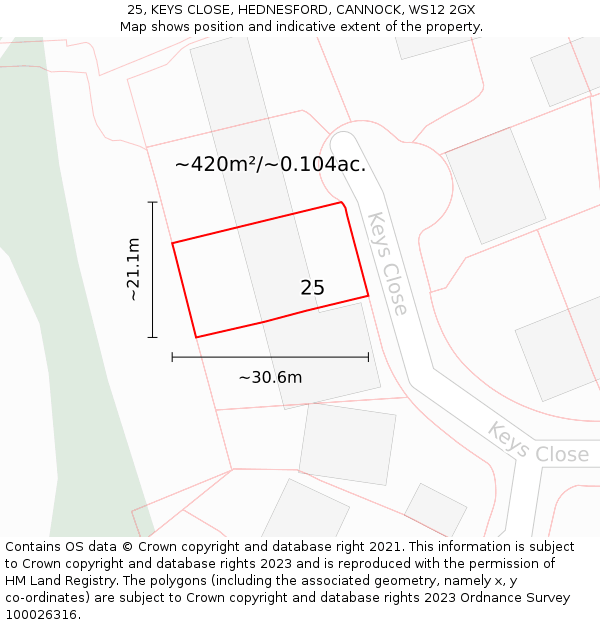 25, KEYS CLOSE, HEDNESFORD, CANNOCK, WS12 2GX: Plot and title map