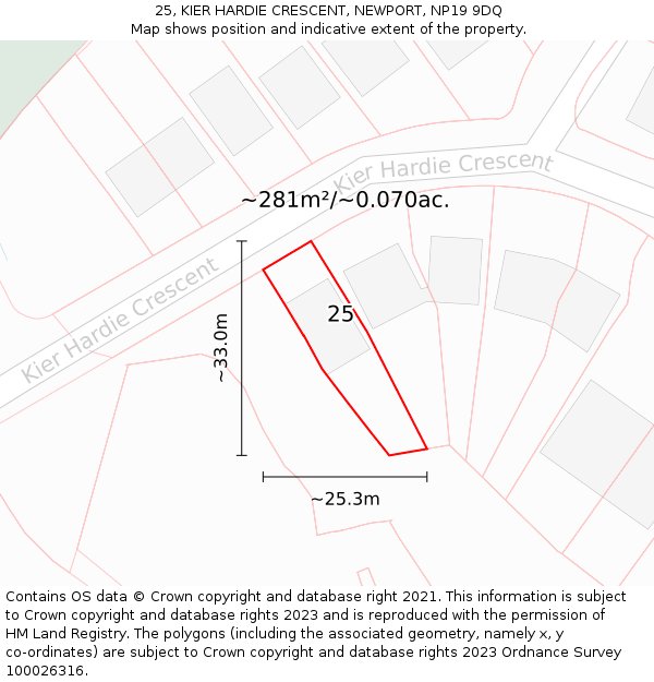 25, KIER HARDIE CRESCENT, NEWPORT, NP19 9DQ: Plot and title map