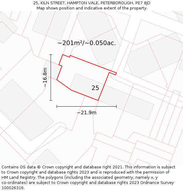 25, KILN STREET, HAMPTON VALE, PETERBOROUGH, PE7 8JD: Plot and title map