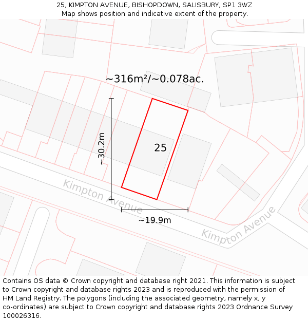 25, KIMPTON AVENUE, BISHOPDOWN, SALISBURY, SP1 3WZ: Plot and title map