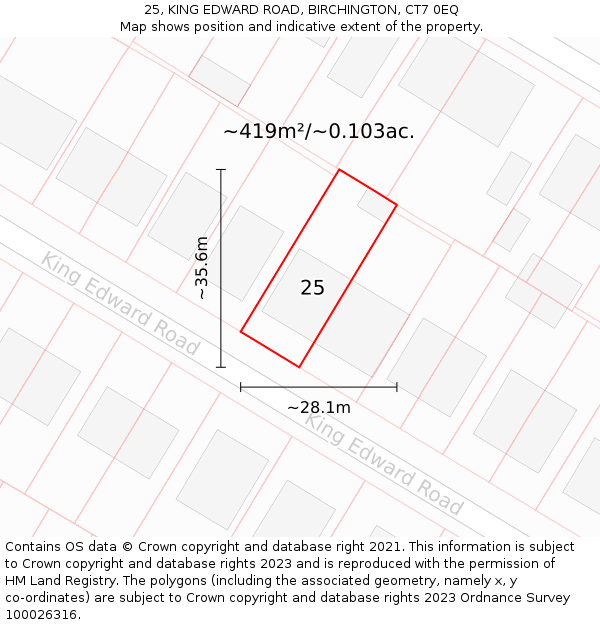 25, KING EDWARD ROAD, BIRCHINGTON, CT7 0EQ: Plot and title map