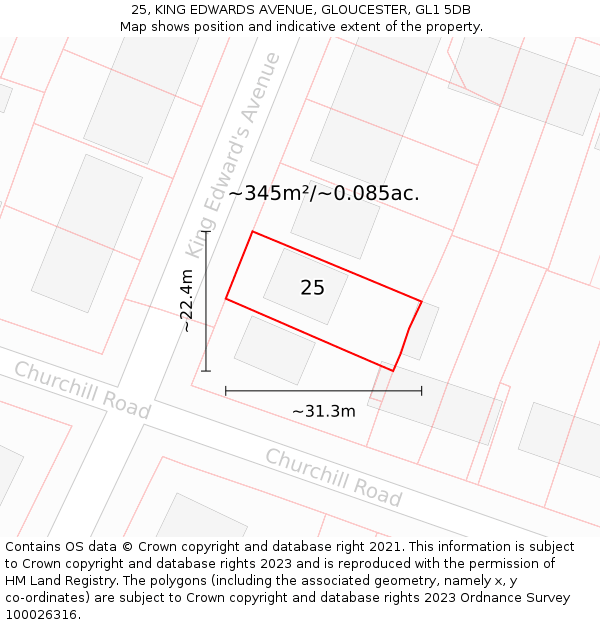 25, KING EDWARDS AVENUE, GLOUCESTER, GL1 5DB: Plot and title map