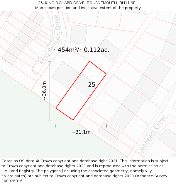 25, KING RICHARD DRIVE, BOURNEMOUTH, BH11 9PH: Plot and title map