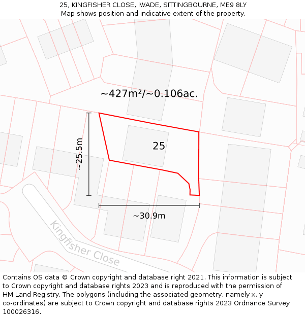 25, KINGFISHER CLOSE, IWADE, SITTINGBOURNE, ME9 8LY: Plot and title map