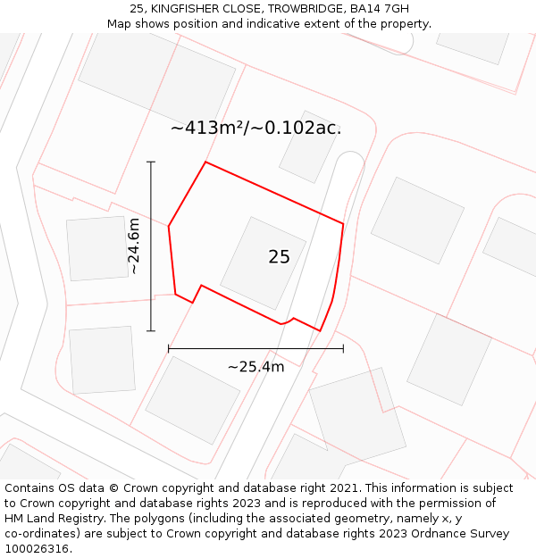 25, KINGFISHER CLOSE, TROWBRIDGE, BA14 7GH: Plot and title map