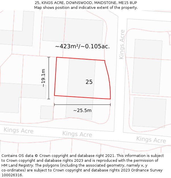 25, KINGS ACRE, DOWNSWOOD, MAIDSTONE, ME15 8UP: Plot and title map