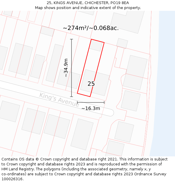 25, KINGS AVENUE, CHICHESTER, PO19 8EA: Plot and title map